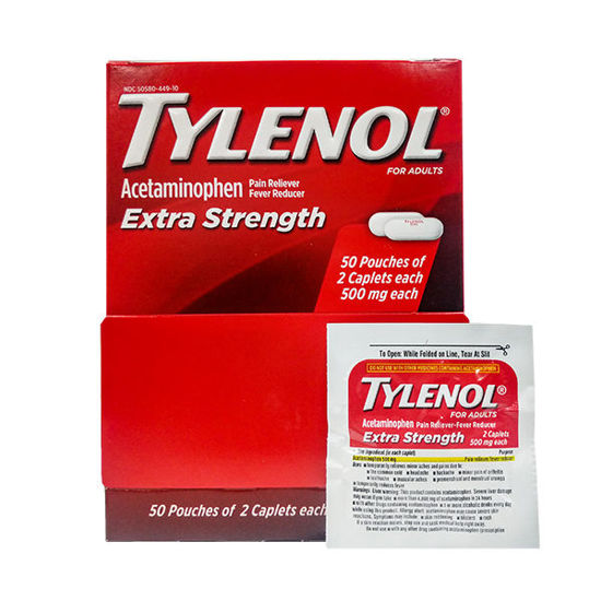 Picture of Extra strength tylenol 500mg 50 packets of 2 100 ct.